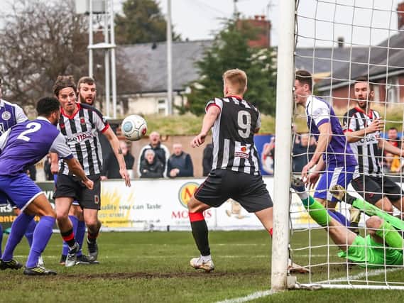 Goalmouth action from Chorley's game against Ashton United on Saturday