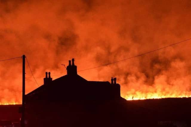 Picture taken with permission from the Instagram feed of Nick Lawton showing a fire on Saddleworth Moor. PRESS ASSOCIATION Photo.
