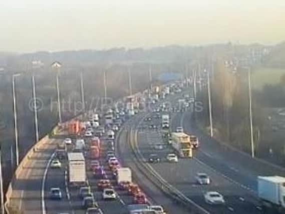 Queuing traffic on the M6 at junction 31