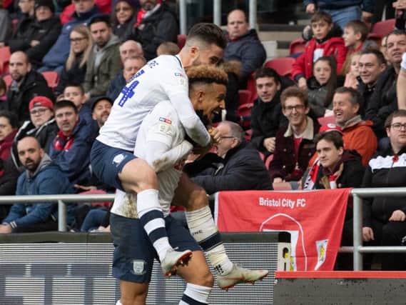 Sean Maguire congratulates Callum Robinson on his winner against Bristol City earlier in the season