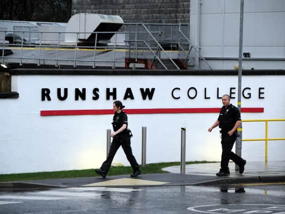 Police at Runshaw College yesterday
