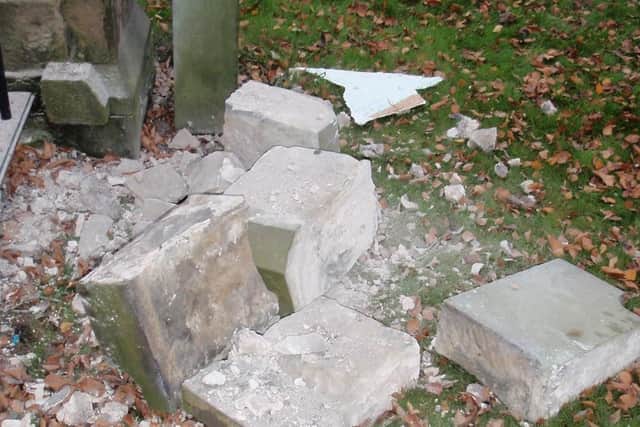 Damage to the stone piers at Preston Cemetery gates