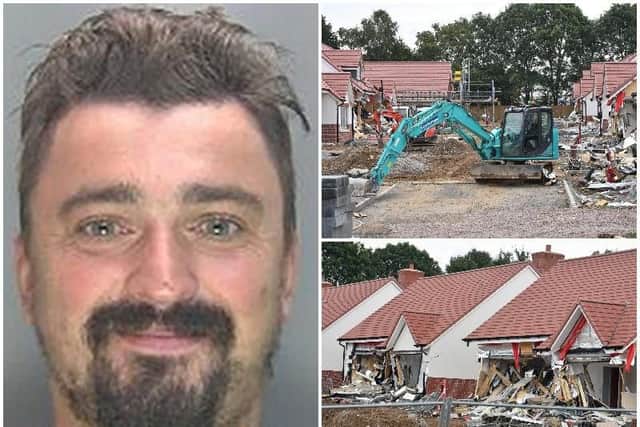 Daniel Neagu, 31, of Harrow, who plead guilty to one count of criminal damage at St Albans Crown Court and was sentenced to four years imprisonment. Mr Neagu caused four million pounds worth of damage with a digger to brand new bungalows in Buntingford in a row over wages.