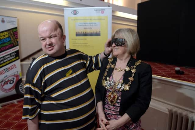 David Hinchliffe of Visual Impairment Forum For The Lancashire Area with Mayor of Chorley, Coun Margaret Lees
