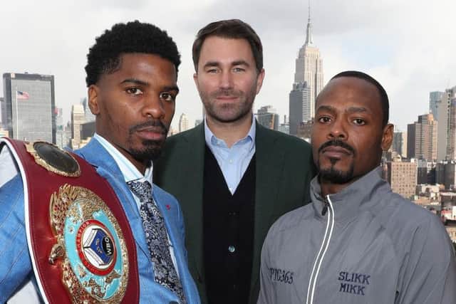 Maurice Hooker, left, goes head-to-head with Mikkel Lespierre ahead of their fight on Saturday night. Picture: Matchroom Boxing