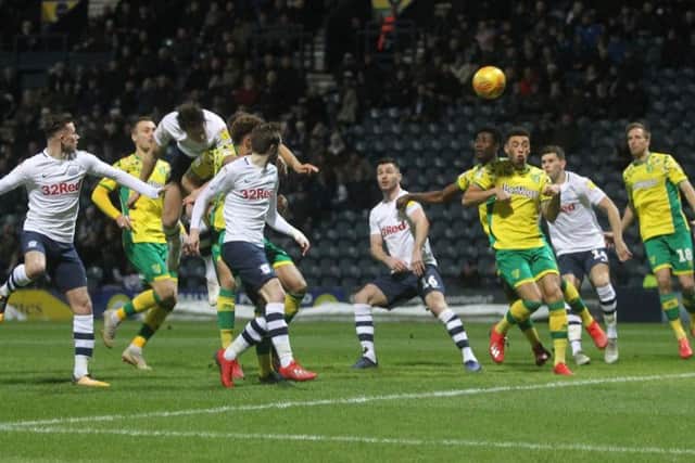 The defender heads home his second PNE goal against Norwich