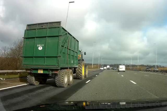 The tractor was travelling at around 40mph on the M6 northbound near junction 31 (Preston, Longridge) on Monday, March 11.