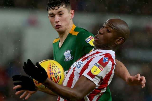 Storey battles with Benik Afobe during the win at Stoke. Picture: Getty Images