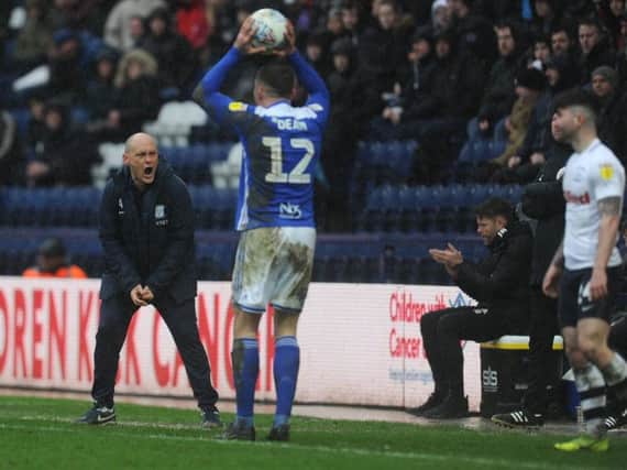 Preston North End manager Alex Neil cuts an animated figure on the touchline against Birmingham