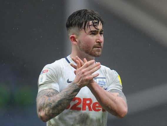 Sean Maguire salutes the PNE fans at the final whistle at Deepdale on Saturday
