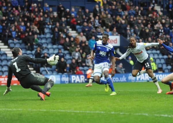 North End's Daniel Johnson sees his shot saved by Birmingham City's Lee Camp