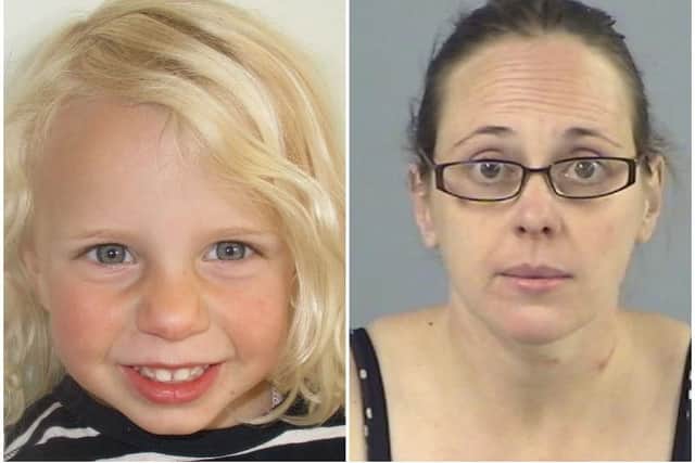 (Right) Claire Colebourn, who has been sentenced following her conviction at Winchester Crown Court for the murder of her three-year-old daughter, (left) Bethan Colebourn, by drowning her in the bath.