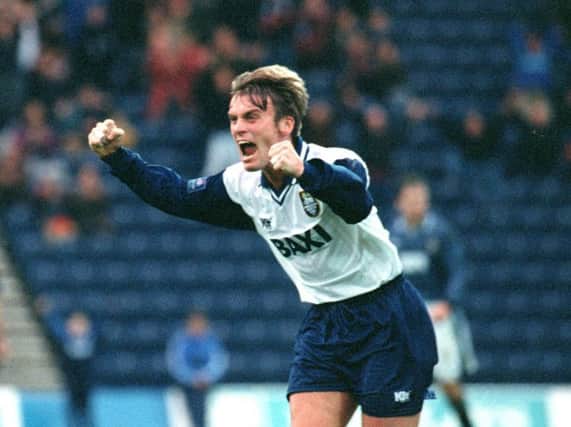 Gary Parkinson celebrates scoring for Preston against Notts County in the FA Cup