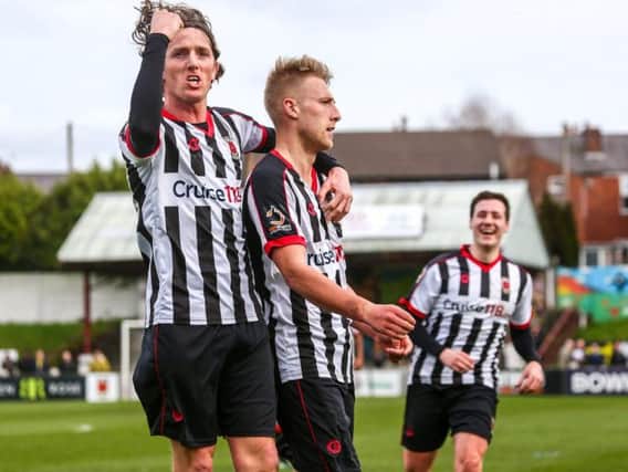 Marcus Carver celebrates scoring for Chorley with Josh Wilson