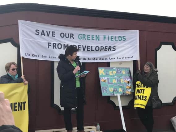 Speakers at the protest against housing developments in Preston and rural Lancashire