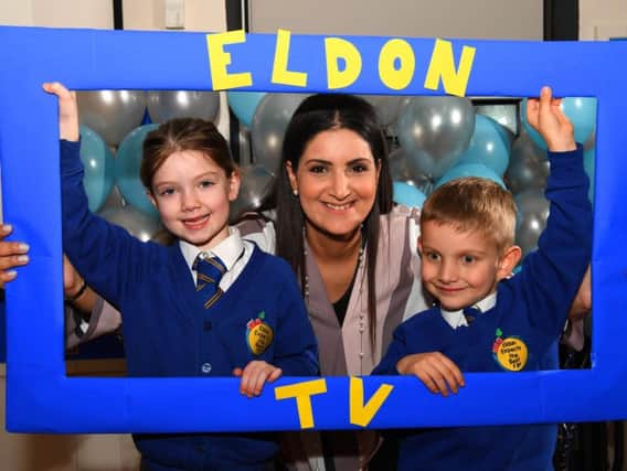 Eldon Primary School official launch of Eldon TV.
TV documentary maker Yasmin Alabasi with pupils
