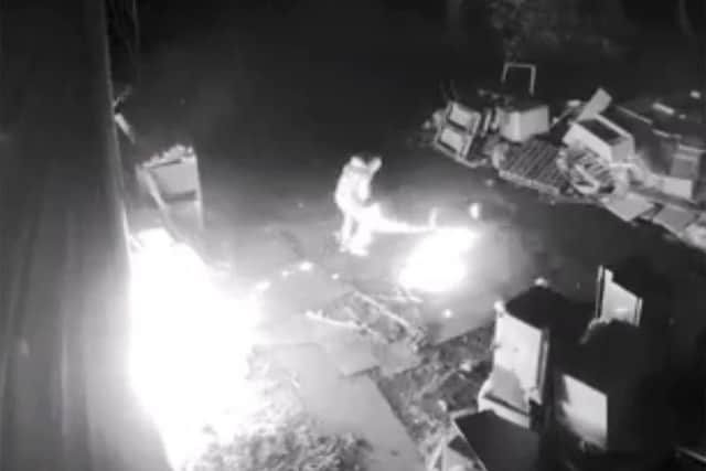 CCTV released in hunt for arsonist who accidentally set himself on fire