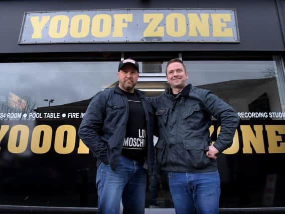 Former gang member Stephen Mellor launching a youth centre, YOOOF Zone, in Lune Street, Preston, with businessman, Barry Hastewell, left