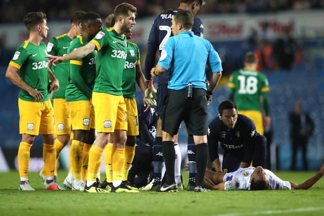 Referee Tony Harrington sends-off Ryan Ledson in PNE's Carabao Cup win at Leeds last August