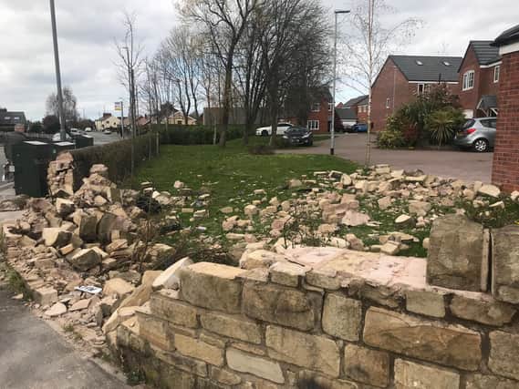 Damage caused to a wall following a collision last night in Bamber Bridge