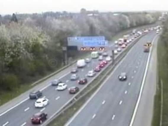 A lane is blocked on the M61 northbound exit slip road at junction 9 in Brindle after a two-vehicle collision at 7.35am on Monday, April 1.