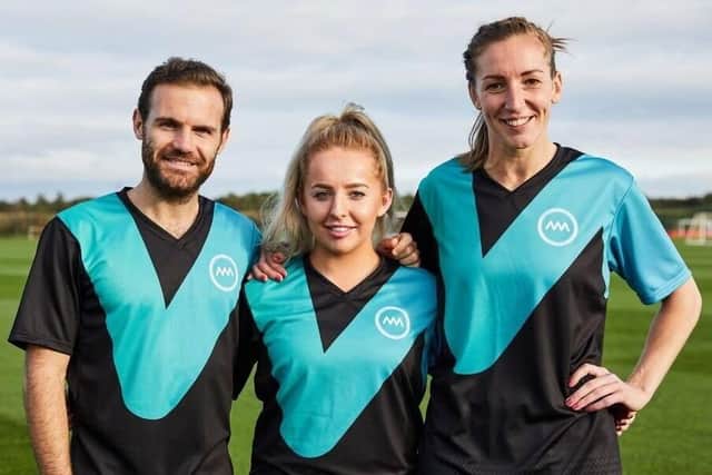 Liv Cooke is the first freestyle footballer to join Juan Mata's Common Goal, an initiative looking to get footballers to give a percentage of their wage to football charities. Pictured with Man Utd women's footballer Siobhan Chamberlain