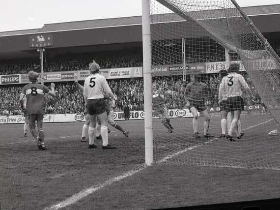 Preston North End concede against Middlesbrough at Deepdale in April 1974