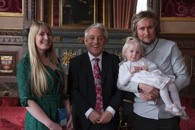 Miss Helliwell with partner Shaun, daughter Eden and Speaker of the House of Commons John Bercow