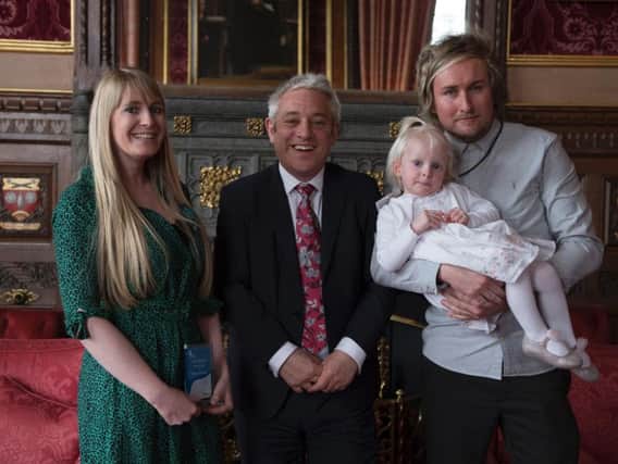 Miss Helliwell with partner Shaun, daughter Eden and Speaker of the House of Commons John Bercow