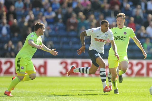 Preston's Lukas Nmecha chases the ball against Sheffield United
