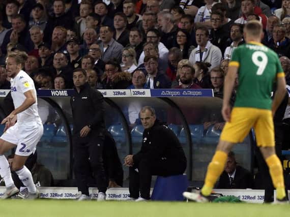 Leeds boss Marcelo Bielsa watches his side's clash with Preston at Elland Road in September