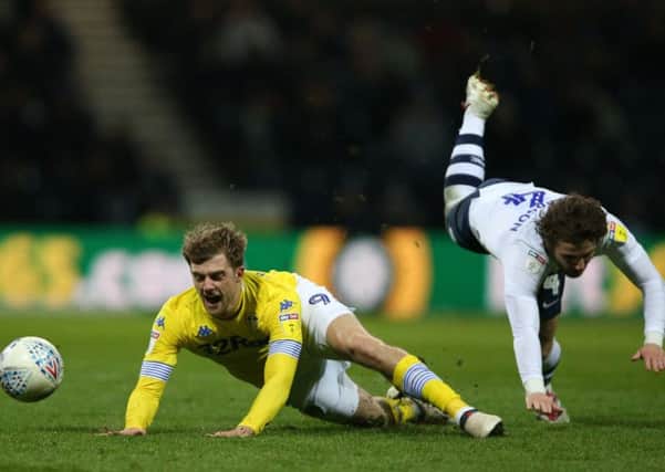 Ben Pearson (right) brings down Leeds' Patrick Bamford, resulting in a red card