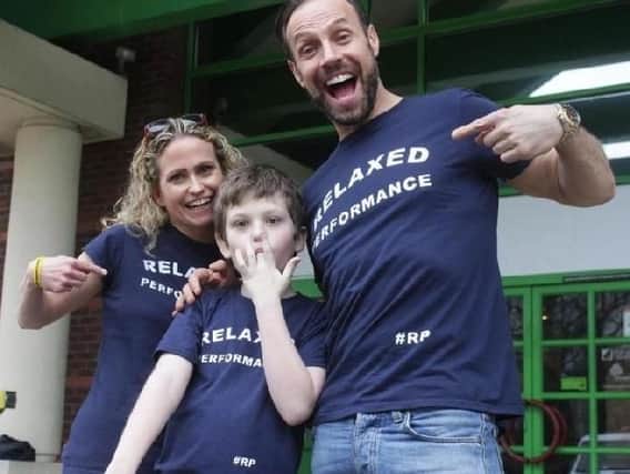 Star Jason Gardiner, Maria and Ryan Cook promoting the Relaxed Performance campaign. Photo credit: Crawley News 24