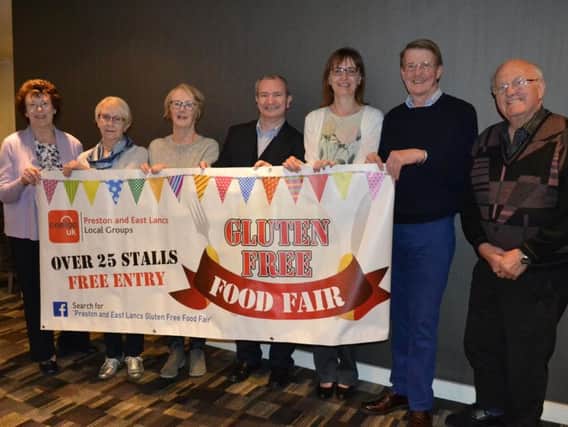 The organisers of a gluten free food fair in the sports hall at Prestons College in Fulwood.
Pictured left to right: Jean Greenwood, Pat Beesley, Jennifer Doran, Mark Peckham, Vicki Wetton, Stephen Howarth and Michael Greenwood