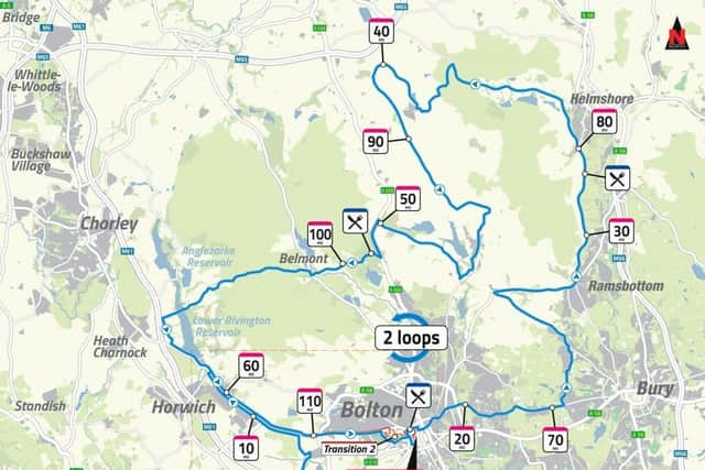The Ironman UK 2019 cycling route - which touches Rivington but avoids the rest of Chorley and Leyland (Image: Ironman UK)