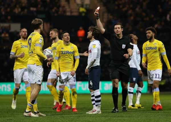 Ben Pearson was sent off against Leeds on Tuesday night