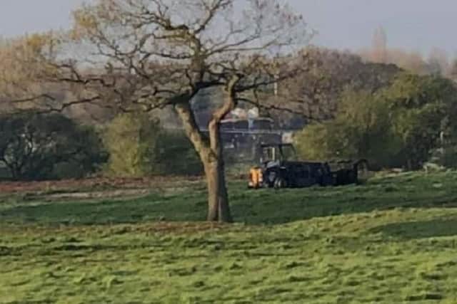 The digger was found on fire in a field off Sandy Gate Lane, behind Broughton High School, at 10.50pm on Thursday, April 11. Pic - Peter Nelson