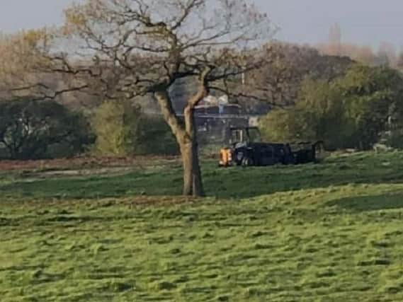 The digger was found on fire in a field off Sandy Gate Lane, behind Broughton High School, at 10.50pm on Thursday, April 11. Pic - Peter Nelson