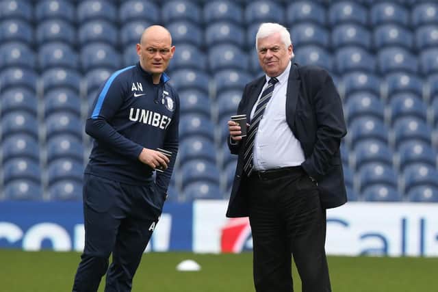 Preston manager Alex Neil and Peter Ridsdale before the game at the Hawthorns
