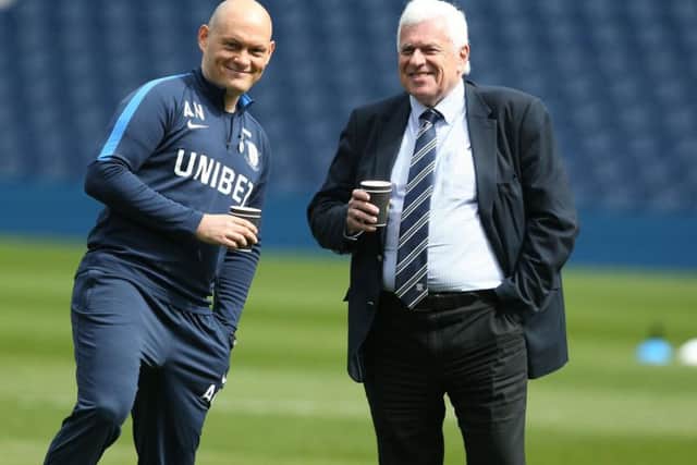 PNE manager Alex Neil and club advisor Peter Ridsdale before the game at West Bromwich