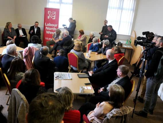 Jeremy Corbyn at today's meeting in Leyland