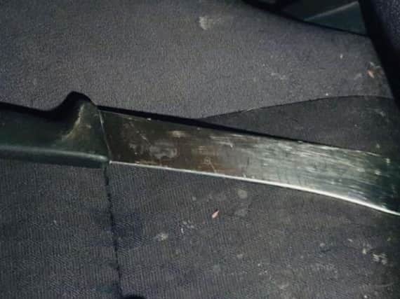 This machete was discovered in a car stopped by police on the M6 near junction 31 in Preston (Broughton).
