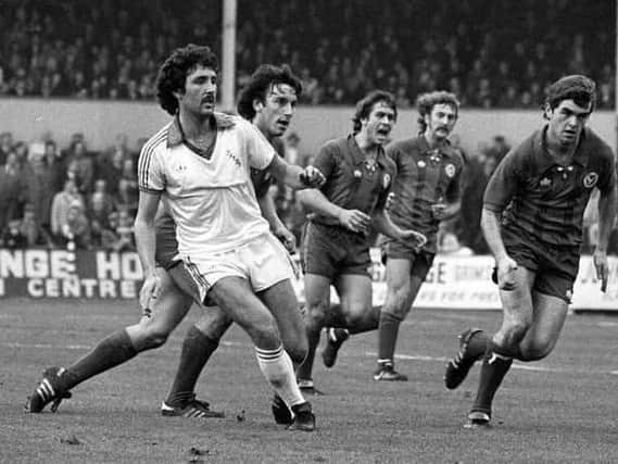 Sean Haslegrave in the classic all-white 'Adidas' kit against Crystal Palace at Deepdale in 1979