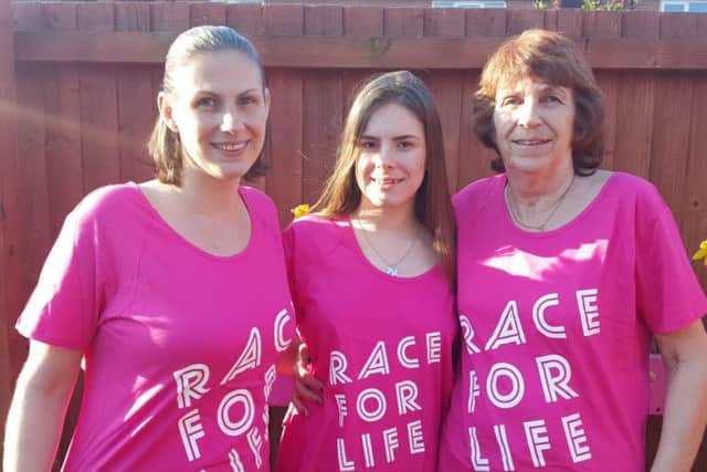 Debi Griffin, Charlotte Griffin and Heather Colson, of Warton, get ready for Race for Life in Preston
