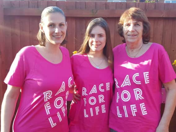 Debi Griffin, Charlotte Griffin and Heather Colson, of Warton, get ready for Race for Life in Preston