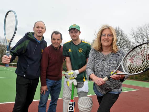 Vice chairman Graham Green, committee member Dean Harris, member of the Withnell Fold Cricket Club Declan Charnock and committee member and tennis player Jayne Stevens