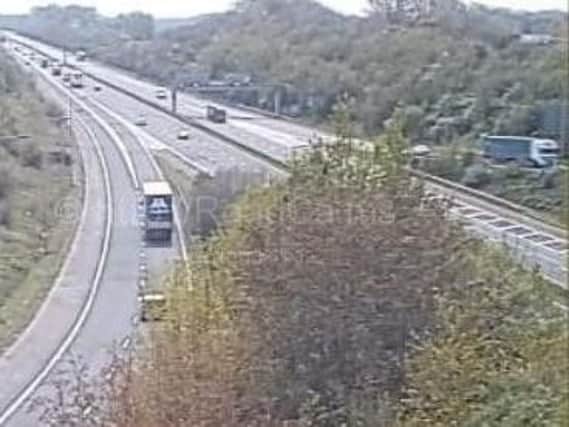 The M61 southbound slip road in Chorley has been restricted to one lane after a vehicle broke down on the carriageway. Pic- Motorway Cameras