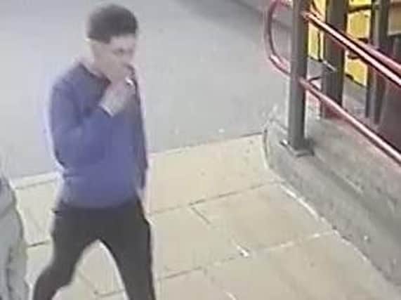 Officers believe the man shown in this CCTV image may have information regarding two separate assaults on a train at Carnforth station at 9.30pm on Saturday, April 6