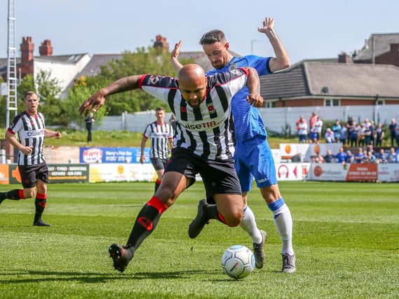 Courtney Meppen-Walter in action for Chorley against Stockport County. Photo credit: Stefan Willoughby.
