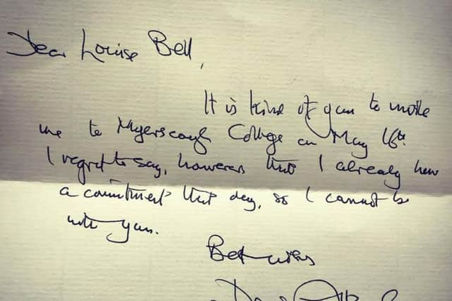 The letter to Myerscough College from Sir David Attenborough